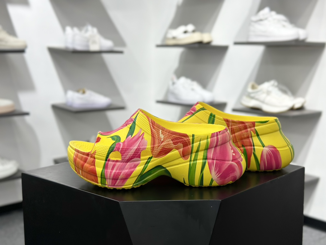 巴黎世家BALENCIAGA x Crocs Cruise Platform Mule Sandals 松糕厚底沙滩涉水百搭休闲包头式凉拖鞋式凉鞋 677389W1S8F7053