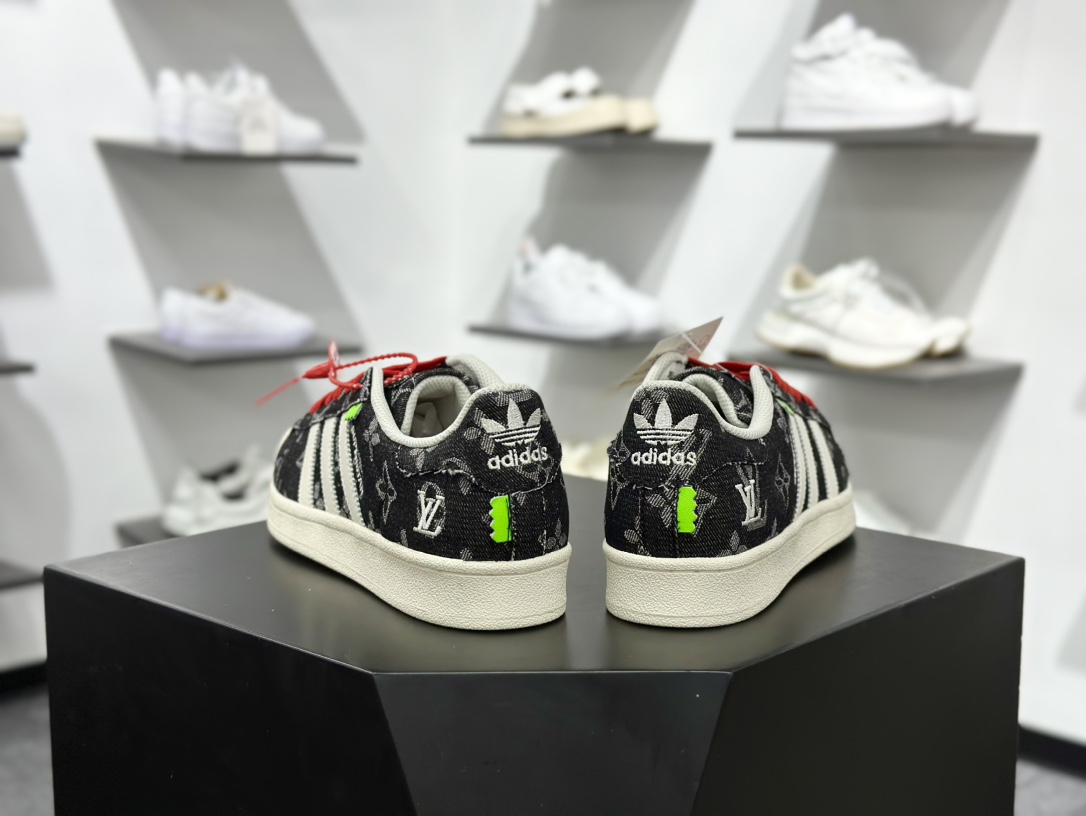 路易威登Louis Vuitton x Adidas Originals Superstar”Black/White//LV Monogram”贝壳头系列低帮板鞋“牛仔黑白LV老花提花” IG1988