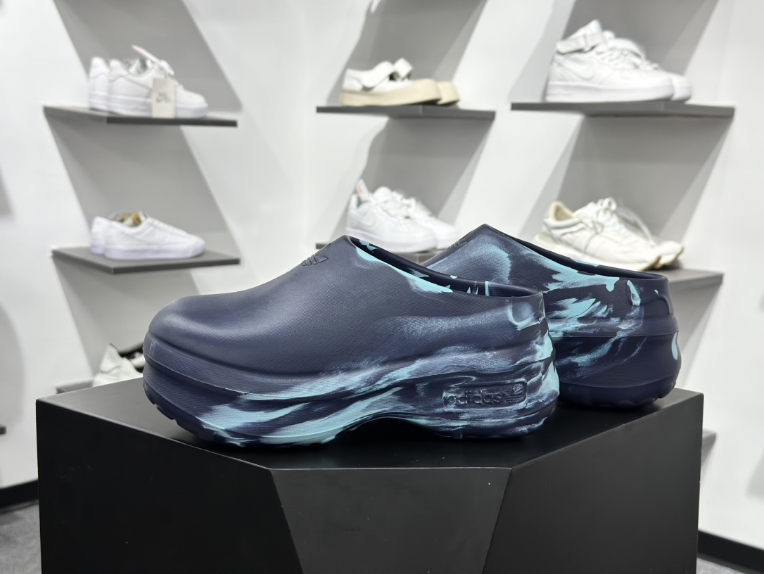 阿迪达斯Adidas Adifom Stan Smith Platform Mule”Night Indigo/Clear Mint”休闲包头露跟凉鞋式拖鞋“夜靛蓝清薄荷”ID5812