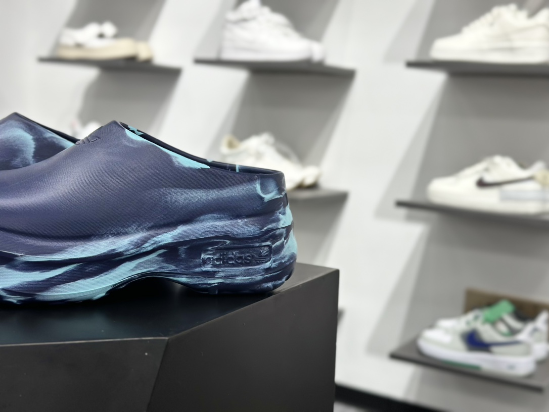 阿迪达斯Adidas Adifom Stan Smith Platform Mule”Night Indigo/Clear Mint”休闲包头露跟凉鞋式拖鞋“夜靛蓝清薄荷”ID5812