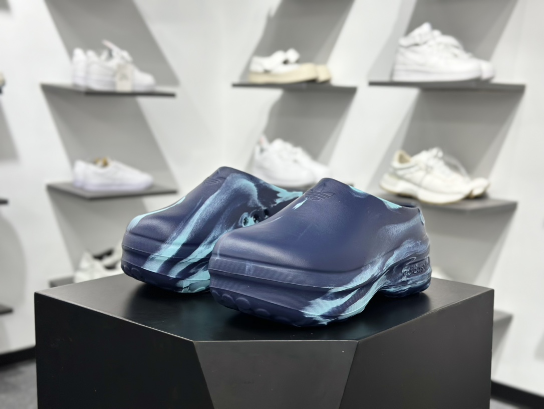 阿迪达斯Adidas Adifom Stan Smith Platform Mule”Night Indigo/Clear Mint”休闲包头露跟凉鞋式拖鞋“夜靛蓝清薄荷”ID5812