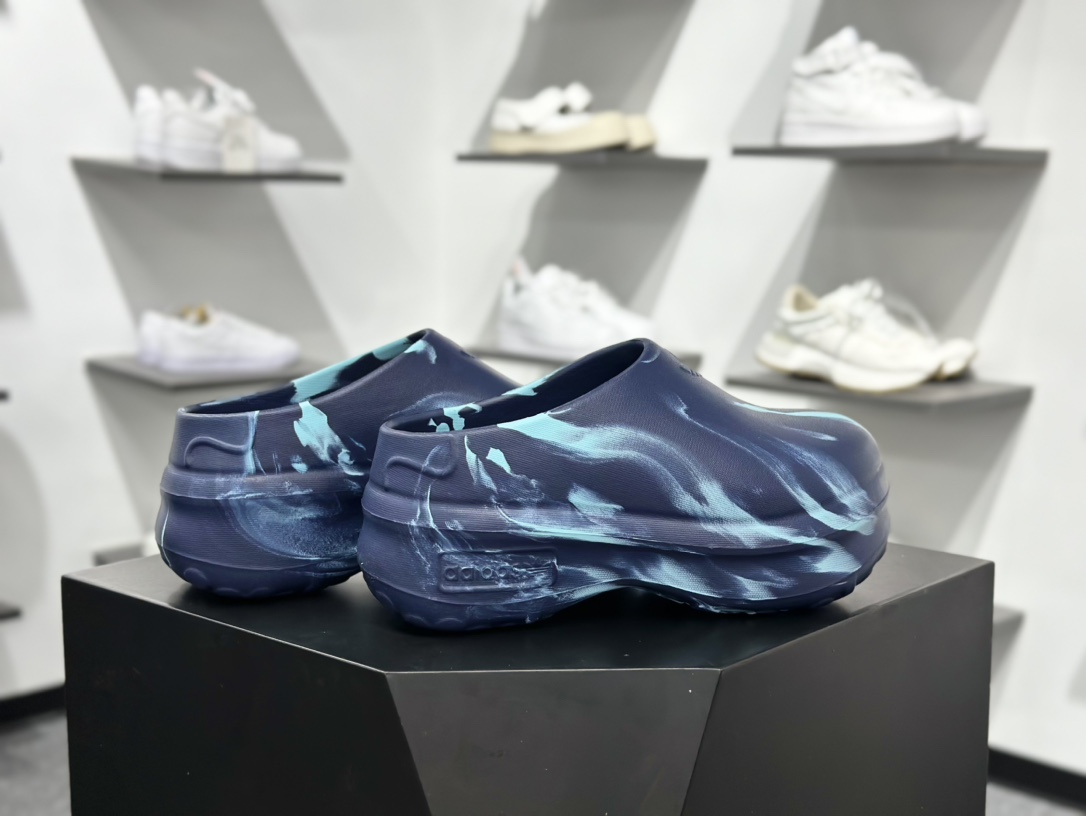 阿迪达斯Adidas Adifom Stan Smith Platform Mule”Night Indigo/Clear Mint”休闲包头露跟凉鞋式拖鞋“夜靛蓝清薄荷”ID5812