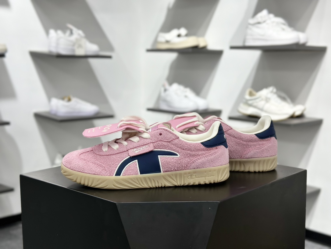 冠军Champion Essentials Champ T-Trainer 基础训练系列低帮低帮休闲运动板鞋“翻毛浅粉藏蓝” U4CFCTW14K1
