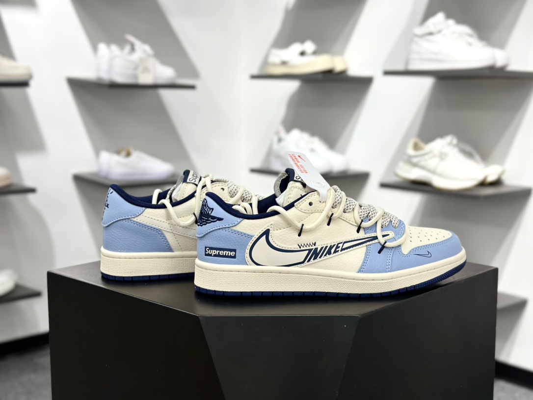 Travis Scott x Fragment Design x Air Jordan 1 Low OG SP AJ1 乔1 Supreme联名 白蓝抽绳 低帮文化休闲板鞋  DM6868-106