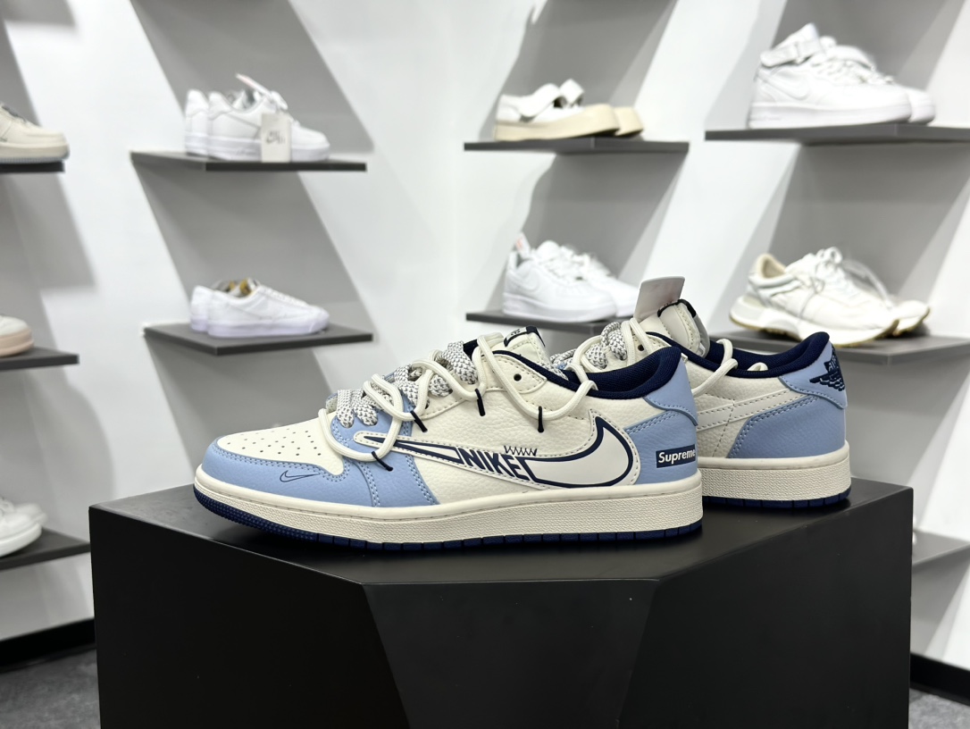 Travis Scott x Fragment Design x Air Jordan 1 Low OG SP AJ1 乔1 Supreme联名 白蓝抽绳 低帮文化休闲板鞋  DM6868-106