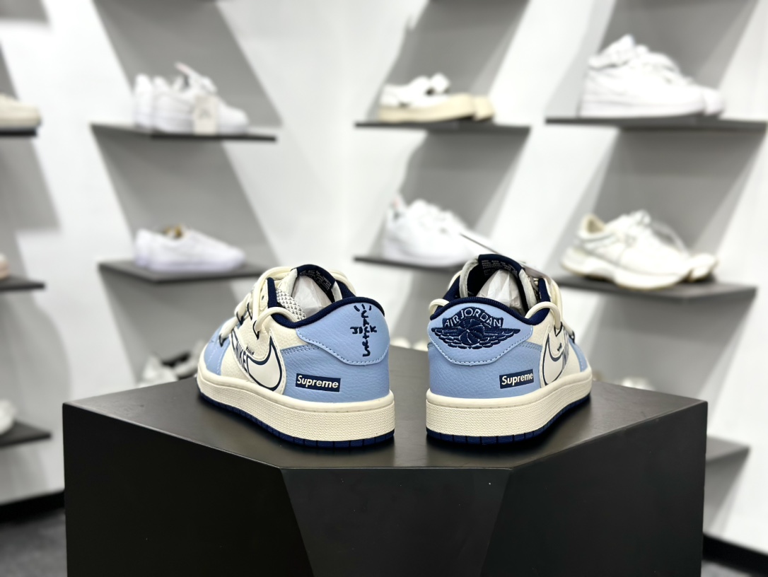 Travis Scott x Fragment Design x Air Jordan 1 Low OG SP AJ1 乔1 Supreme联名 白蓝抽绳 低帮文化休闲板鞋  DM6868-106