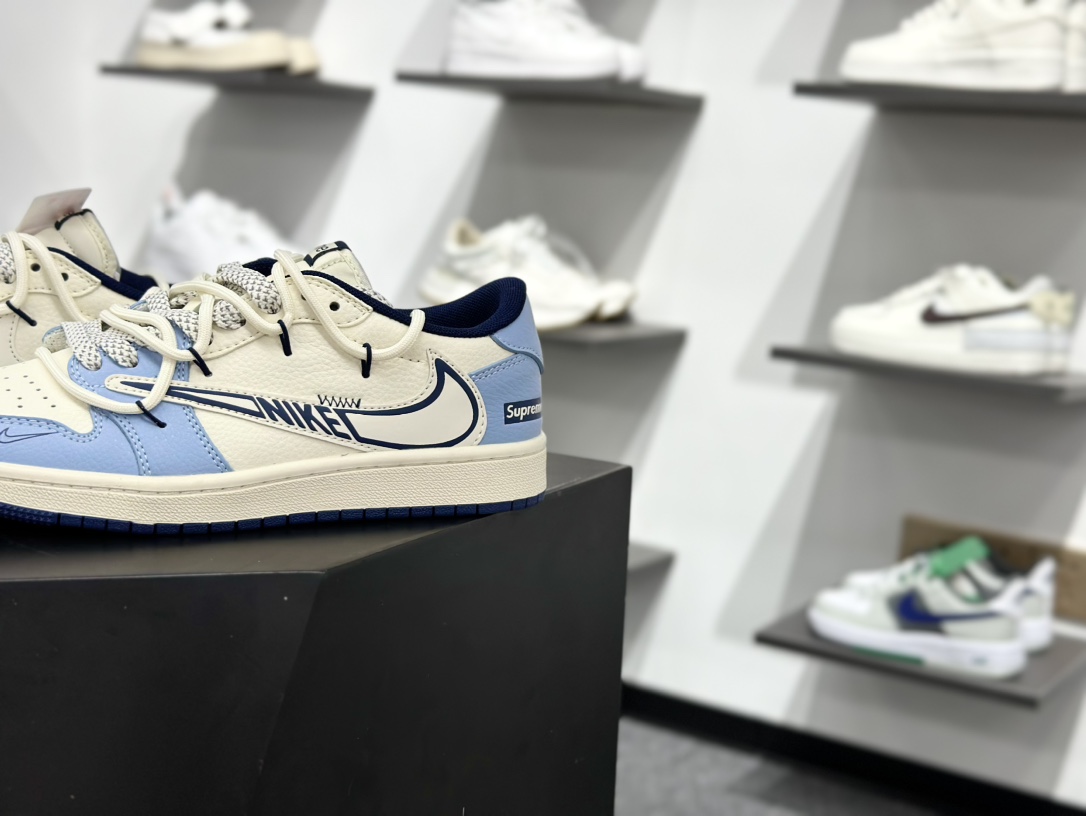 Travis Scott x Fragment Design x Air Jordan 1 Low OG SP AJ1 乔1 Supreme联名 白蓝抽绳 低帮文化休闲板鞋  DM6868-106