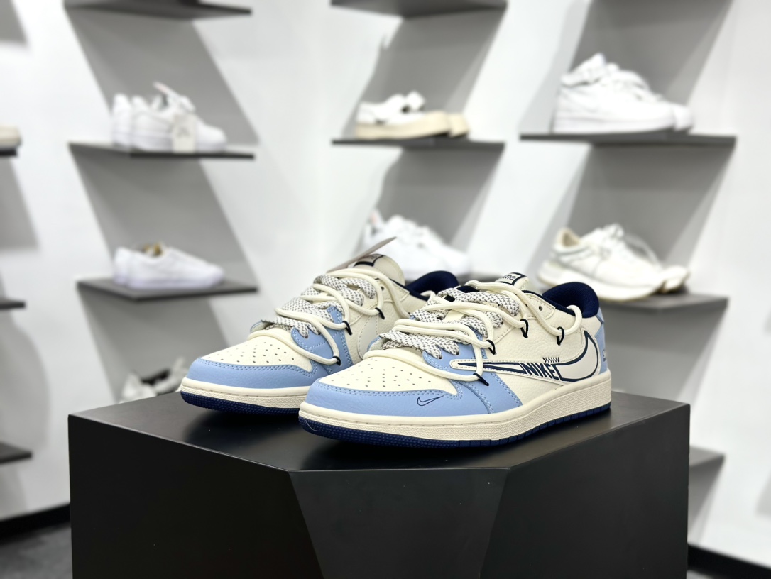 Travis Scott x Fragment Design x Air Jordan 1 Low OG SP AJ1 乔1 Supreme联名 白蓝抽绳 低帮文化休闲板鞋  DM6868-106