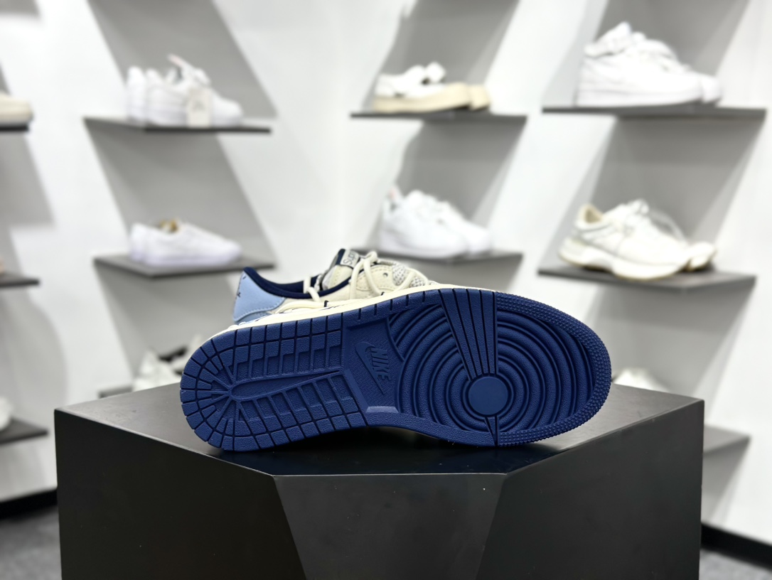 Travis Scott x Fragment Design x Air Jordan 1 Low OG SP AJ1 乔1 Supreme联名 白蓝抽绳 低帮文化休闲板鞋  DM6868-106