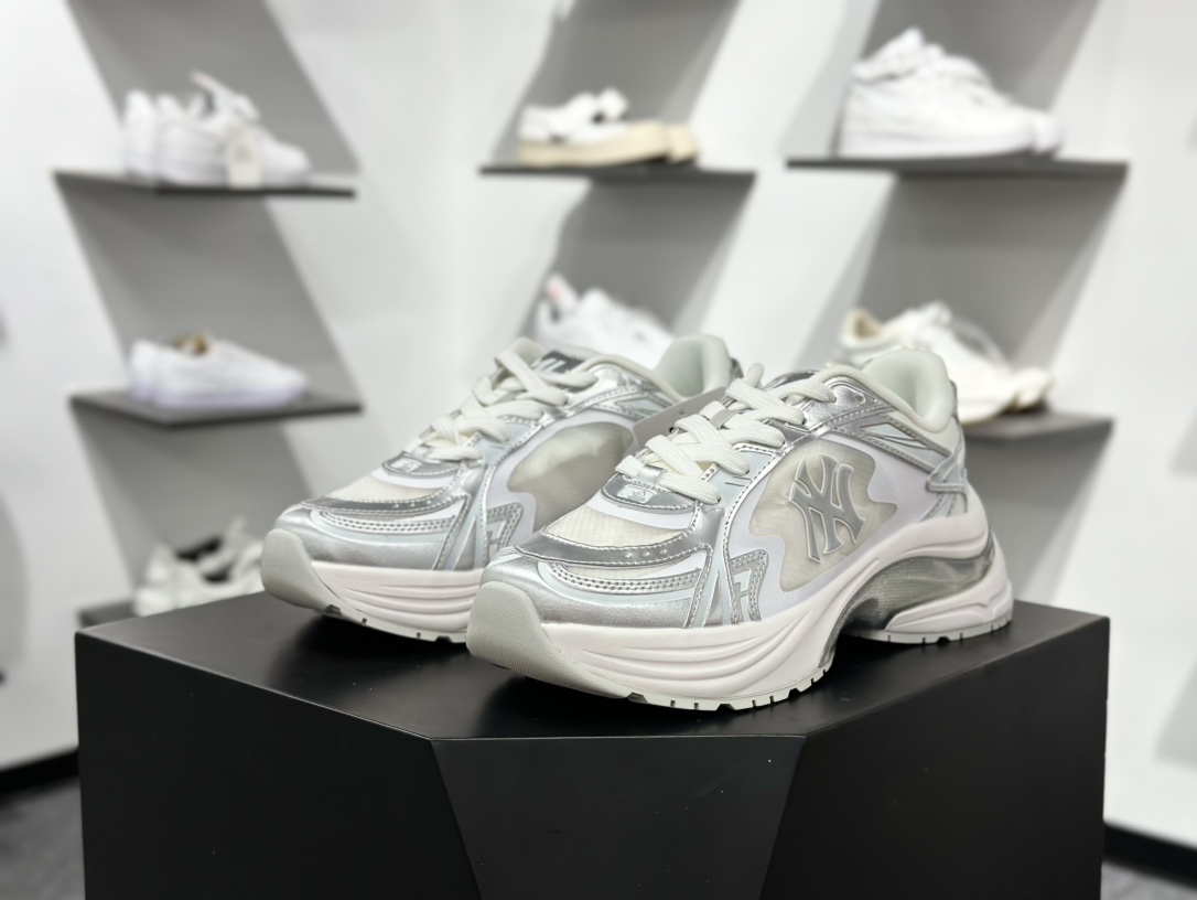 New York Yankees x MLB Mono Chunky Curve Mesh 莫诺大球网面系列低帮慢跑鞋“蝉翼银白NY”3ARNM015N-50WHS