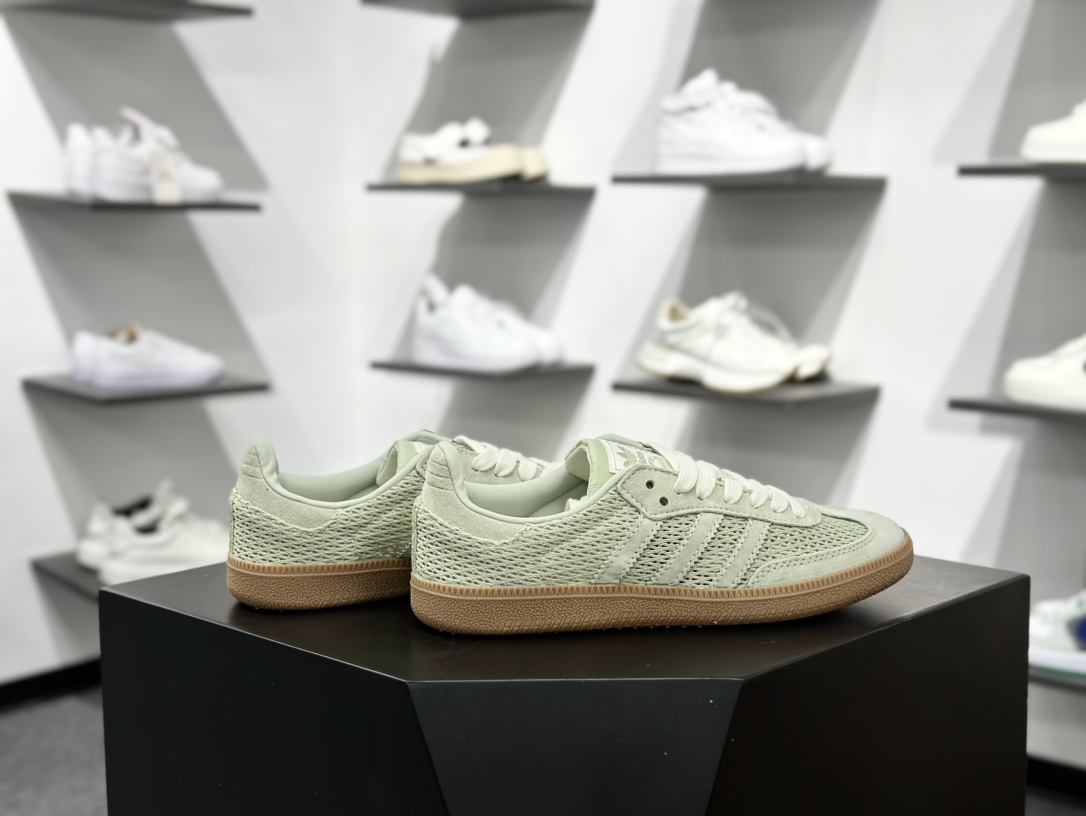 三叶草Adidas Originals Samba 桑巴舞系列绅士德训板鞋“网布抹茶绿生胶底” KK3529