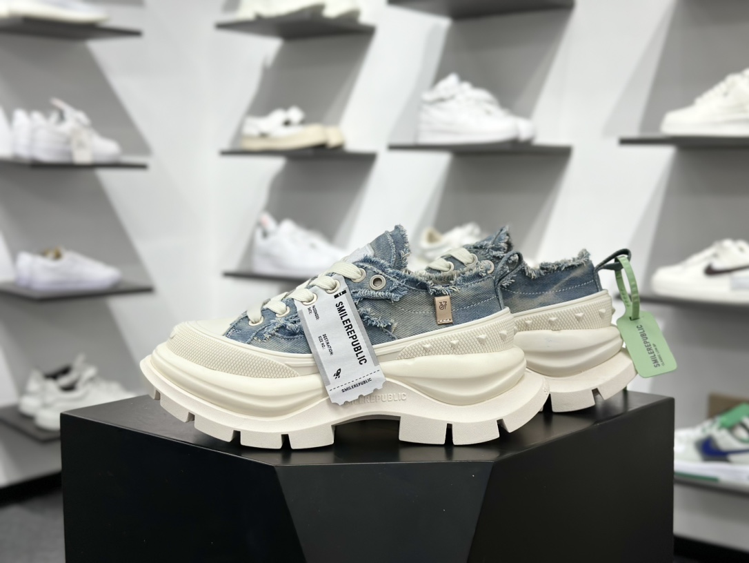 SMILEREPUBLIC SMILE QUEEN CLASSIC LOWS.SP 开口笑2.0系列松糕厚底增高低帮运动鞋“牛仔蓝流苏须边” SR25SS001