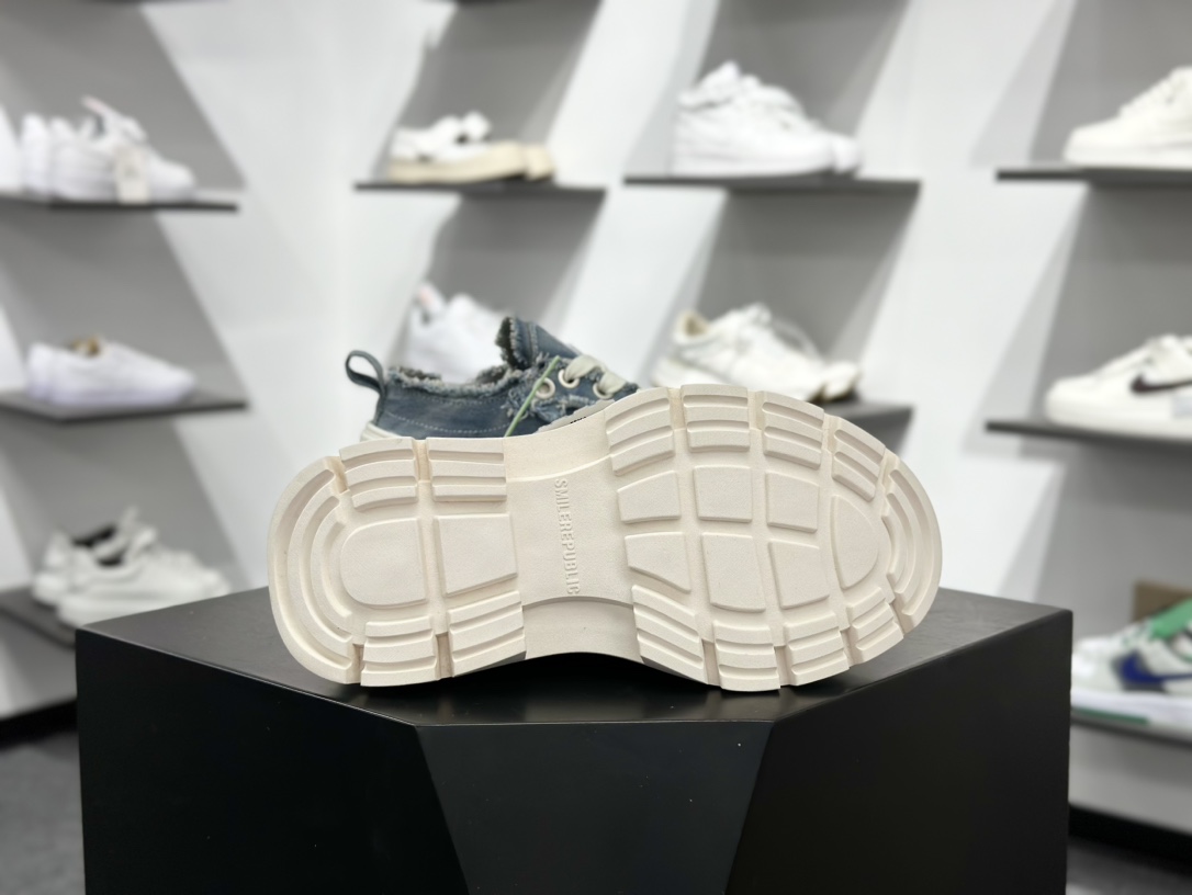 SMILEREPUBLIC SMILE QUEEN CLASSIC LOWS.SP 开口笑2.0系列松糕厚底增高低帮运动鞋“牛仔蓝流苏须边” SR25SS001