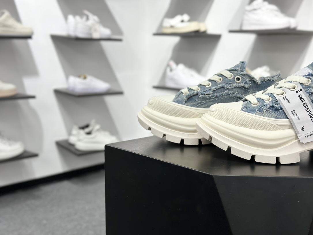SMILEREPUBLIC SMILE QUEEN CLASSIC LOWS.SP 开口笑2.0系列松糕厚底增高低帮运动鞋“牛仔蓝流苏须边” SR25SS001