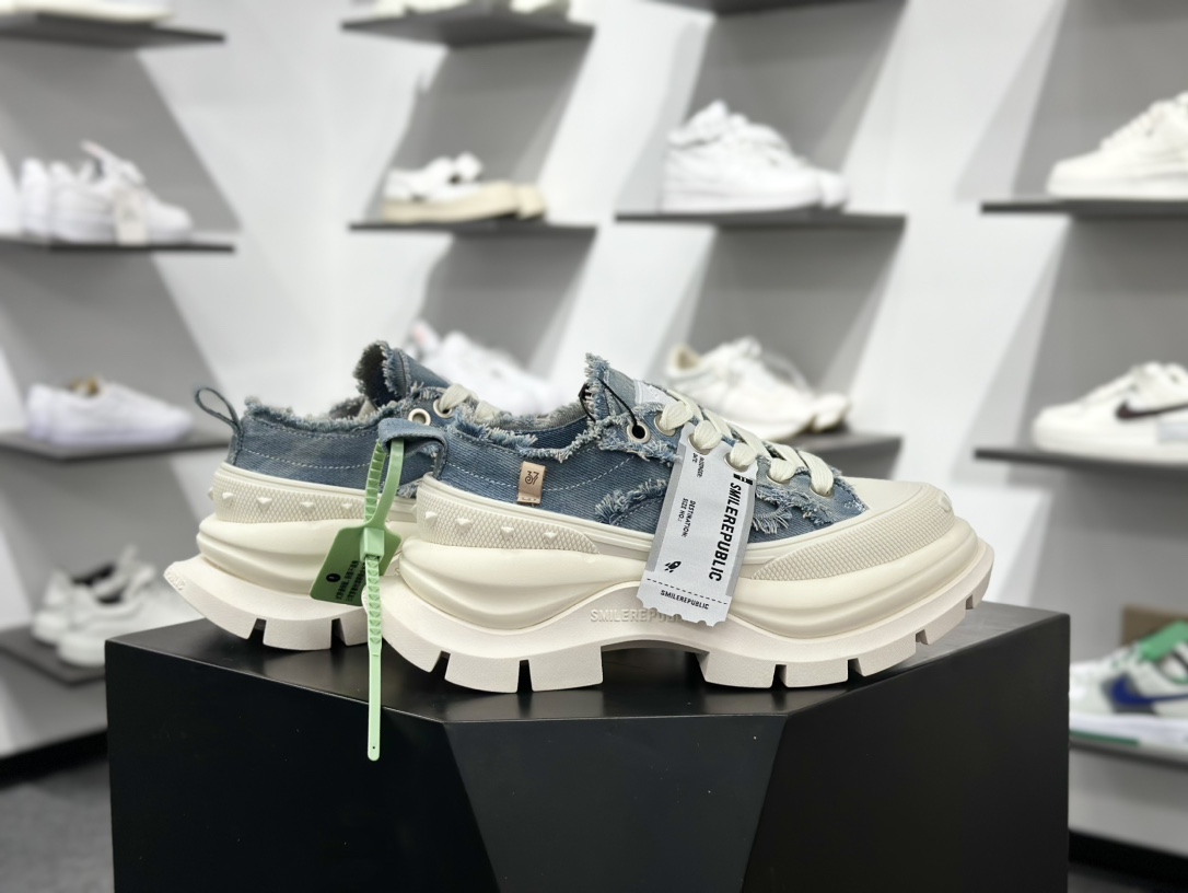 SMILEREPUBLIC SMILE QUEEN CLASSIC LOWS.SP 开口笑2.0系列松糕厚底增高低帮运动鞋“牛仔蓝流苏须边” SR25SS001