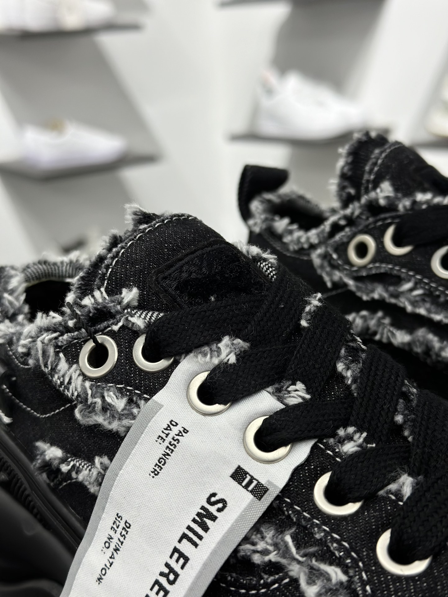 SMILEREPUBLIC SMILE QUEEN CLASSIC LOWS.SP 开口笑2.0系列松糕厚底增高低帮运动鞋“牛仔黑流苏须边”SR20240106001