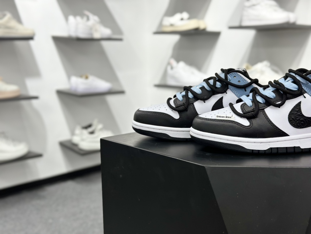 280 Nike SB Dunk Low 黑白蓝浮雕 解构抽绳鞋带 DD1503-101