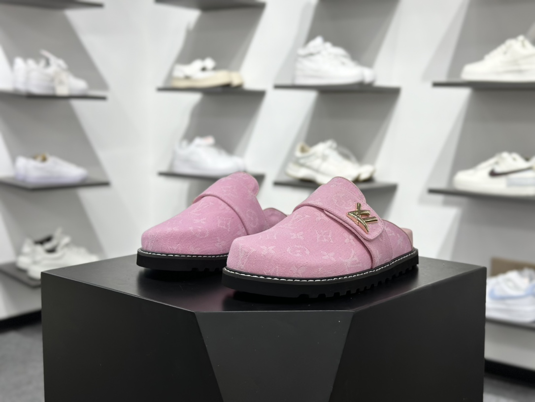 240 LV半包拖鞋 LOUIS VUITTON Cosy comfort 牛仔布 平底圆头 穆勒鞋子
