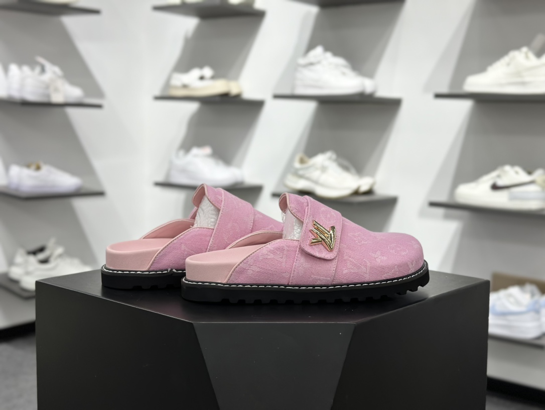 240 LV半包拖鞋 LOUIS VUITTON Cosy comfort 牛仔布 平底圆头 穆勒鞋子