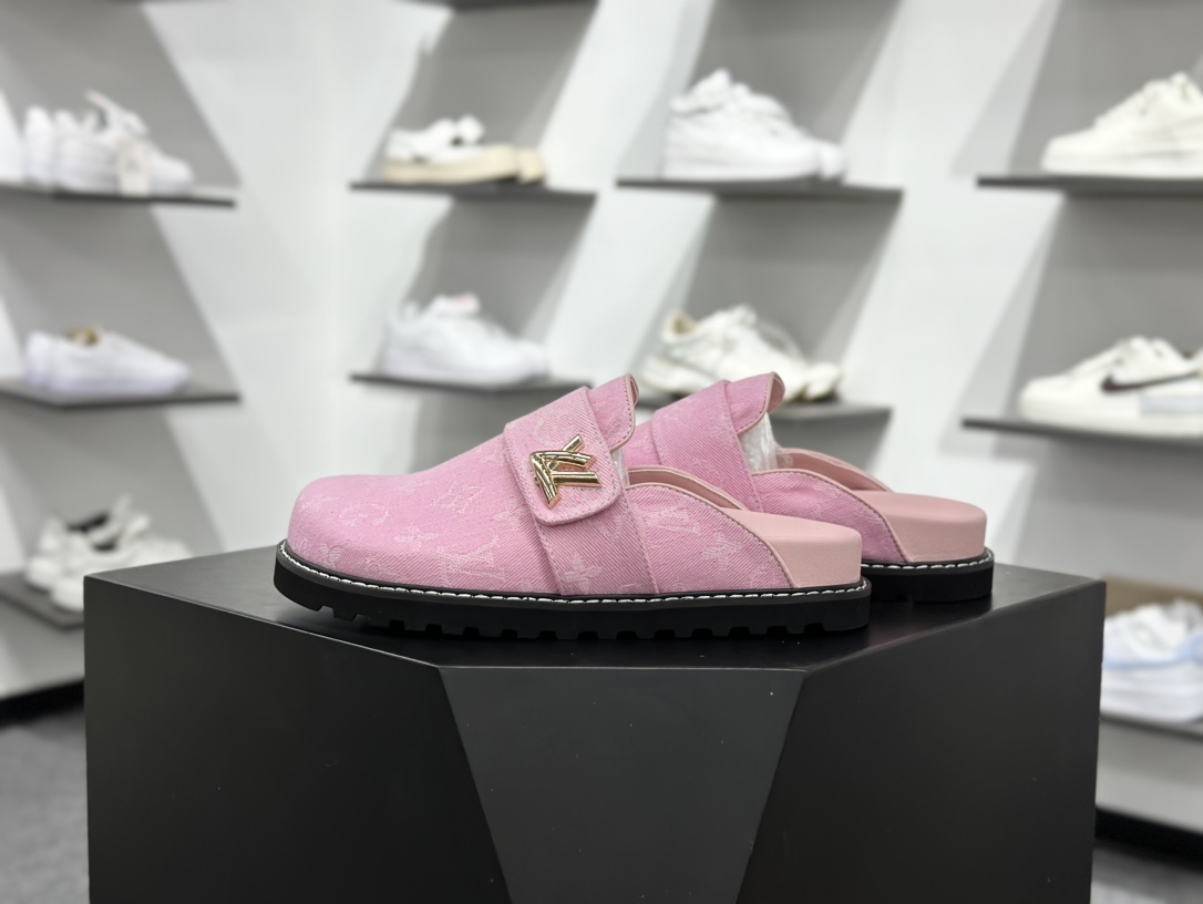 240 LV半包拖鞋 LOUIS VUITTON Cosy comfort 牛仔布 平底圆头 穆勒鞋子