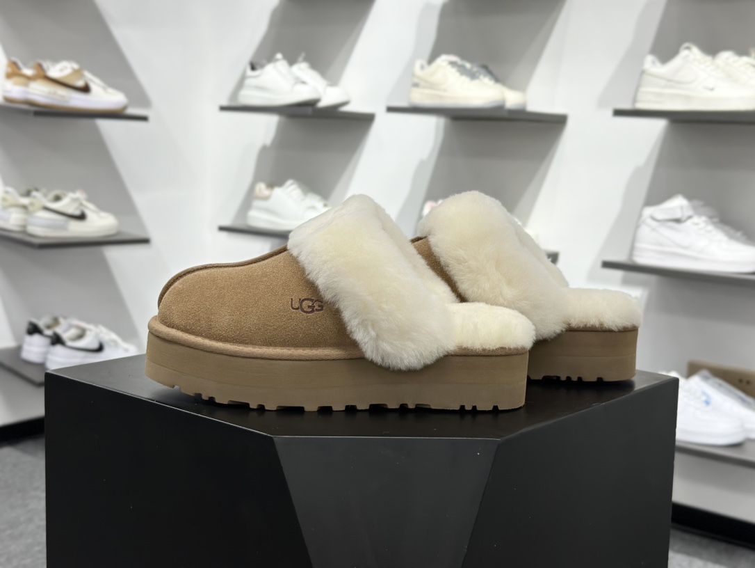 220 星拖厚底栗色 女鞋广UGG W Disquette Slipper Chestnut 蒂茨库特系列加厚款穆勒风包头舒适露跟半拖鞋 1122550-CHE