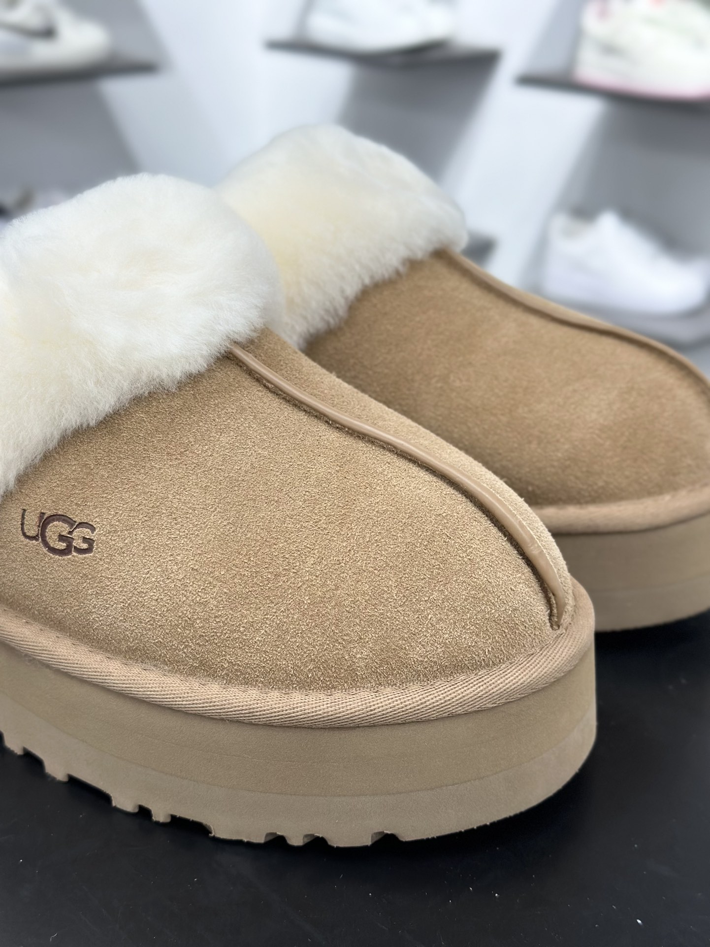 220 星拖厚底栗色 女鞋广UGG W Disquette Slipper Chestnut 蒂茨库特系列加厚款穆勒风包头舒适露跟半拖鞋 1122550-CHE