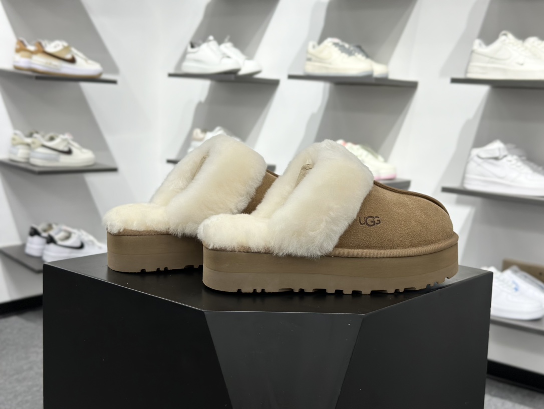 220 星拖厚底栗色 女鞋广UGG W Disquette Slipper Chestnut 蒂茨库特系列加厚款穆勒风包头舒适露跟半拖鞋 1122550-CHE