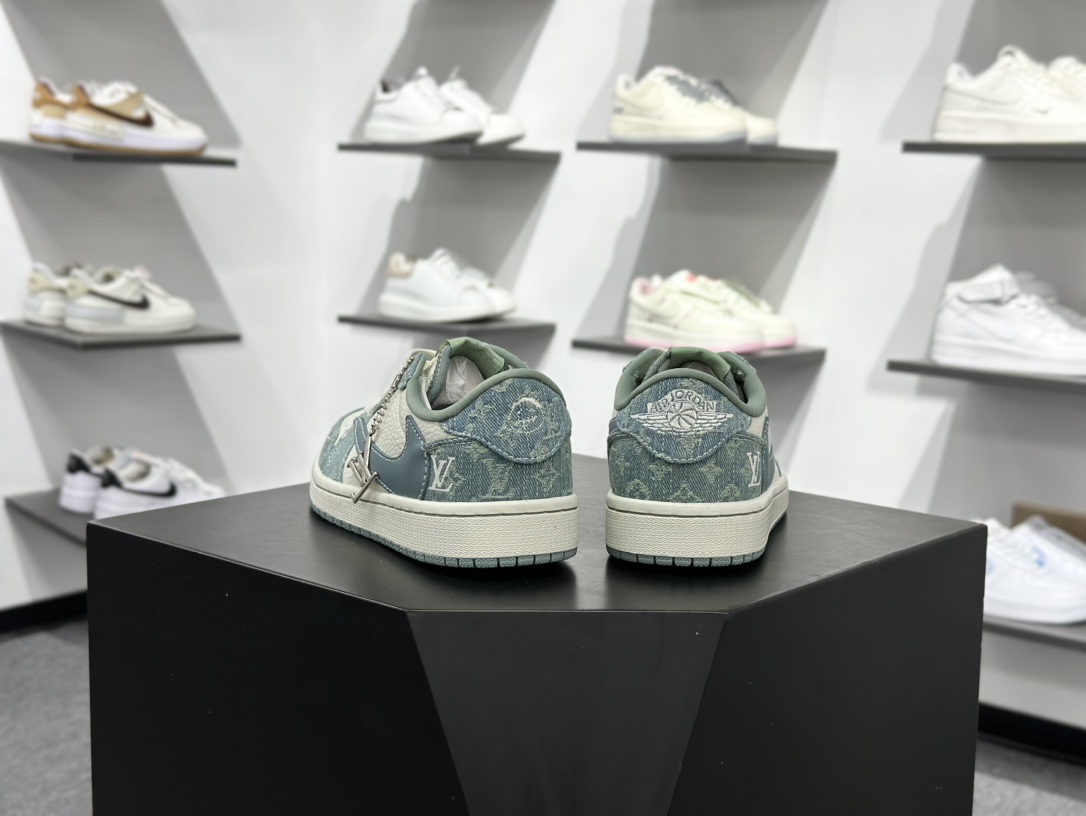 Travis Scott x Fragment Design x Air Jordan 1 Low SP AJ1 乔1 LV联名 青色牛仔 低帮文化休闲板鞋 SC0601-057