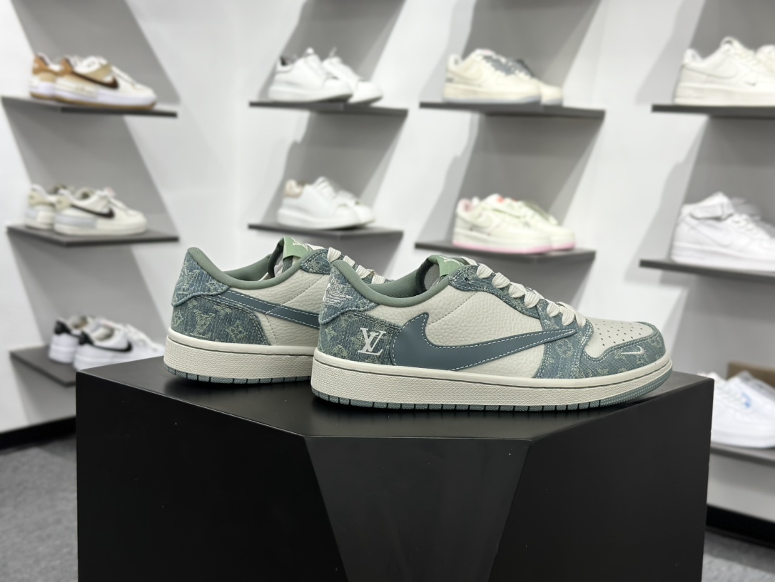 Travis Scott x Fragment Design x Air Jordan 1 Low SP AJ1 乔1 LV联名 青色牛仔 低帮文化休闲板鞋 SC0601-057