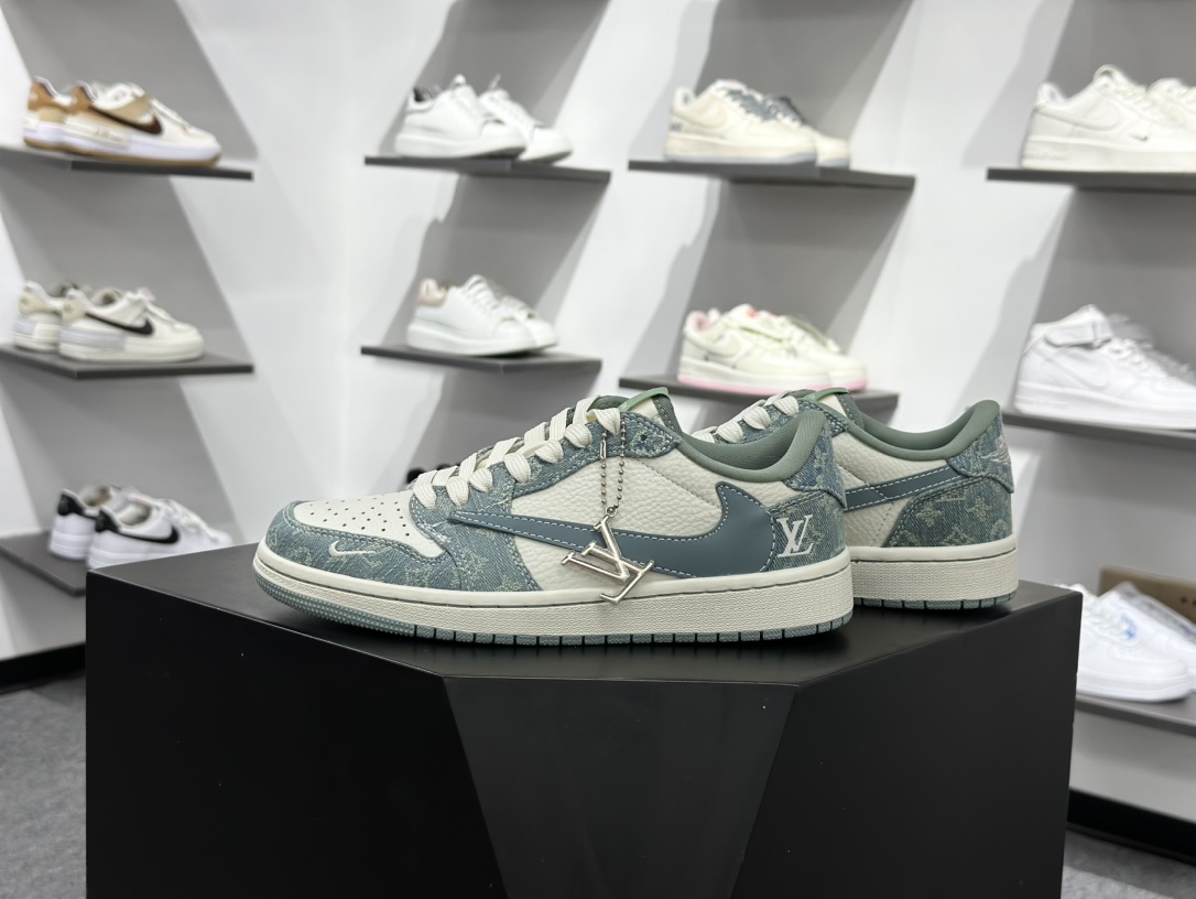 Travis Scott x Fragment Design x Air Jordan 1 Low SP AJ1 乔1 LV联名 青色牛仔 低帮文化休闲板鞋 SC0601-057