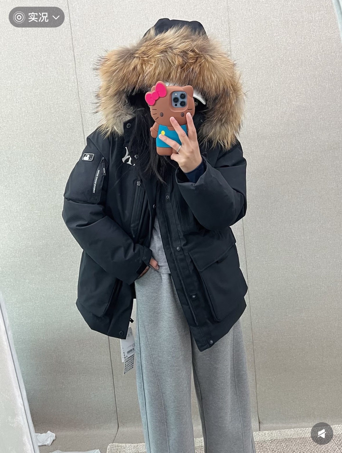 MLB Fur Hooded Down Padded Winter Parka Casual Warm Outdoor Jacket