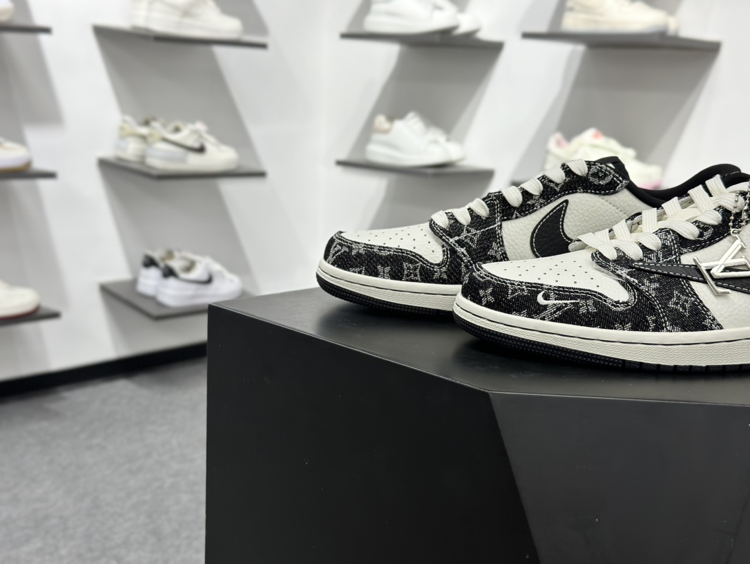 280 Travis Scott x Fragment Design x Air Jordan 1 Low SP AJ1 乔1 LV联名 白黑牛仔 低帮文化休闲板鞋 SC0601-058