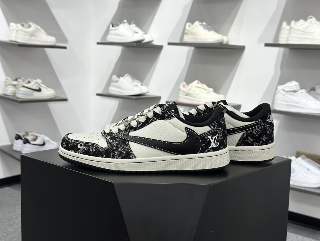 280 Travis Scott x Fragment Design x Air Jordan 1 Low SP AJ1 乔1 LV联名 白黑牛仔 低帮文化休闲板鞋 SC0601-058