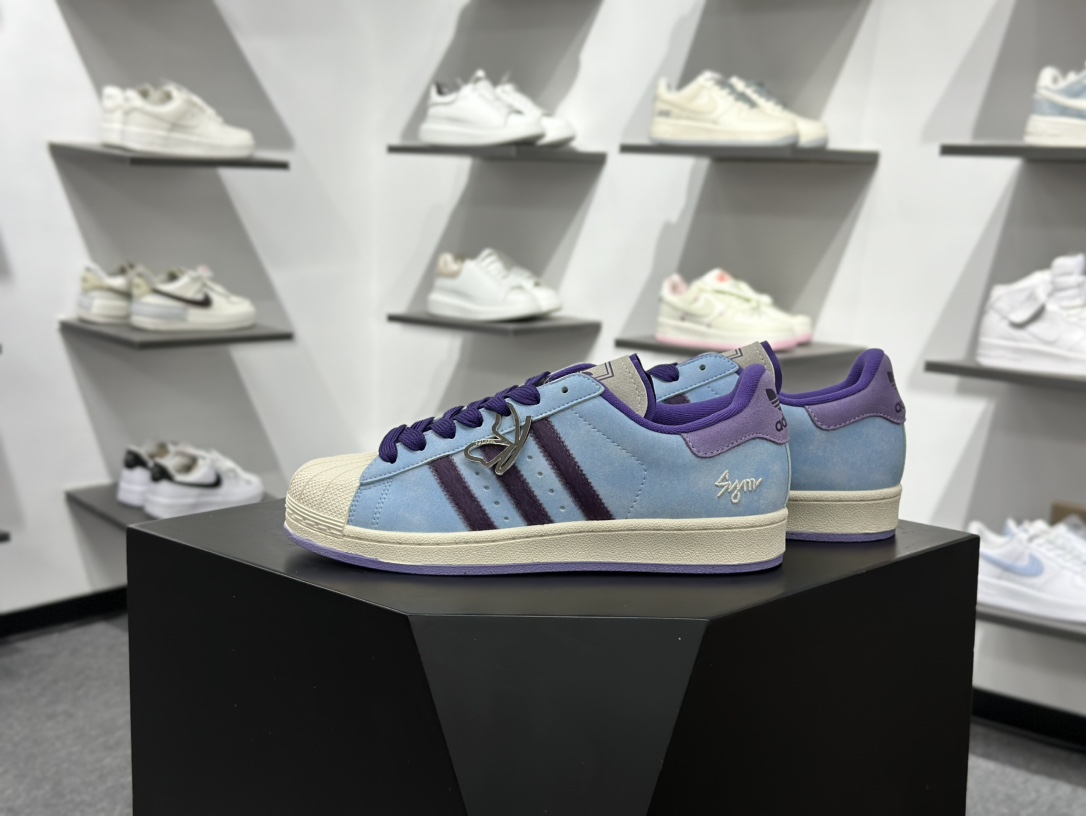 阿迪达斯/三叶草Adidas Originals Super II 经典贝壳头系列低帮百搭休闲运动板鞋“皮革天蓝紫” KI3533