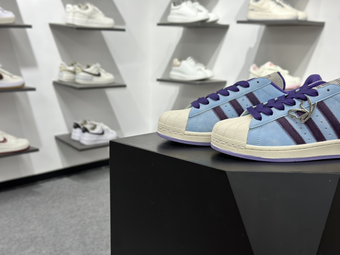 阿迪达斯/三叶草Adidas Originals Super II 经典贝壳头系列低帮百搭休闲运动板鞋“皮革天蓝紫” KI3533