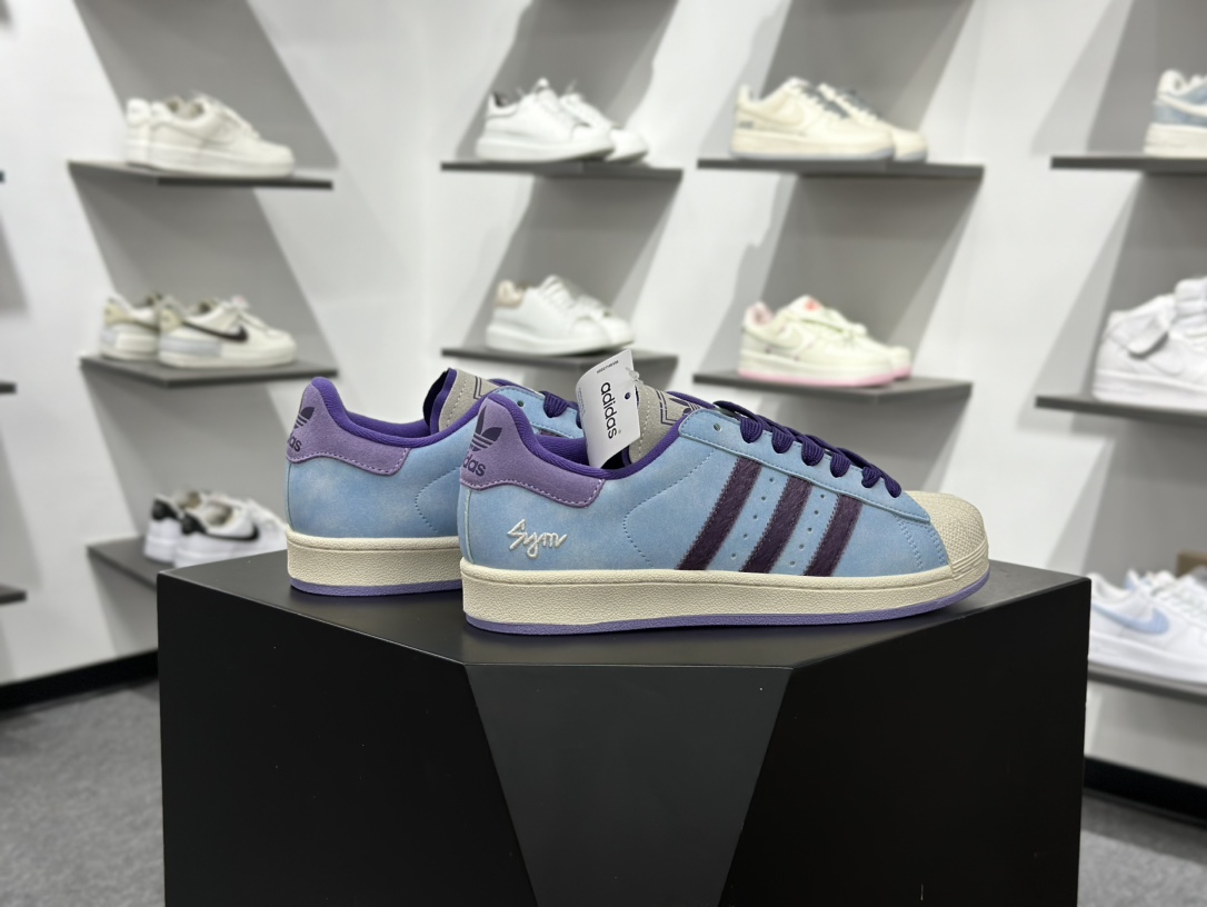 阿迪达斯/三叶草Adidas Originals Super II 经典贝壳头系列低帮百搭休闲运动板鞋“皮革天蓝紫” KI3533