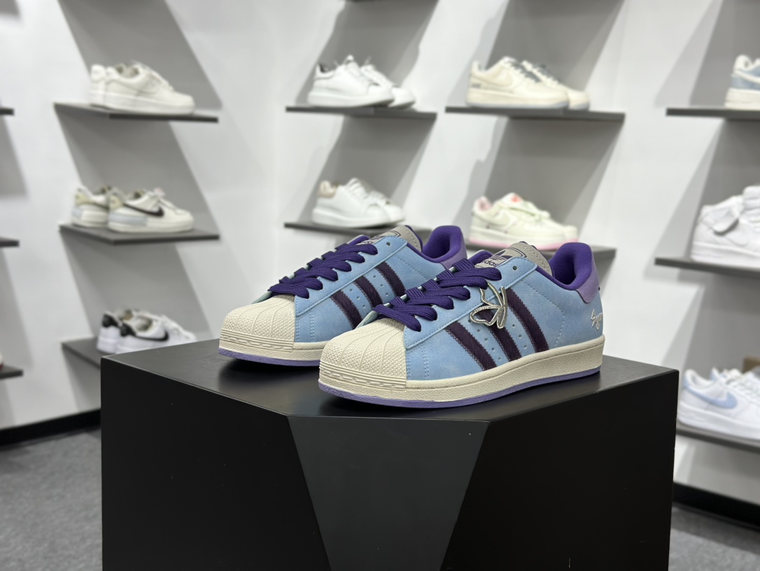 阿迪达斯/三叶草Adidas Originals Super II 经典贝壳头系列低帮百搭休闲运动板鞋“皮革天蓝紫” KI3533