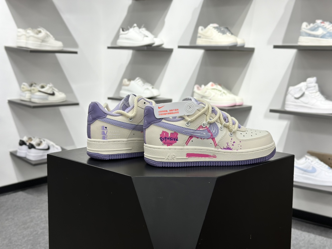 Nike Air Force 1 Low 07 米白紫涂鸦绑带 BD7701-220