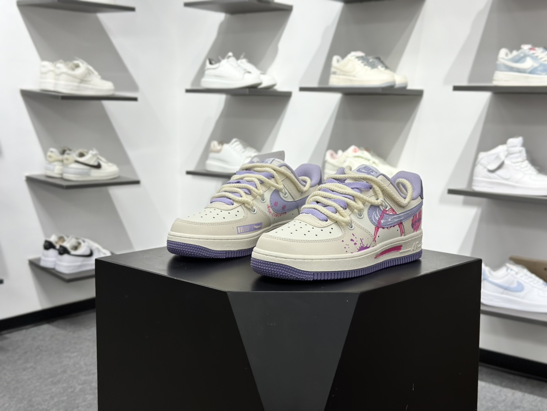 Nike Air Force 1 Low 07 米白紫涂鸦绑带 BD7701-220