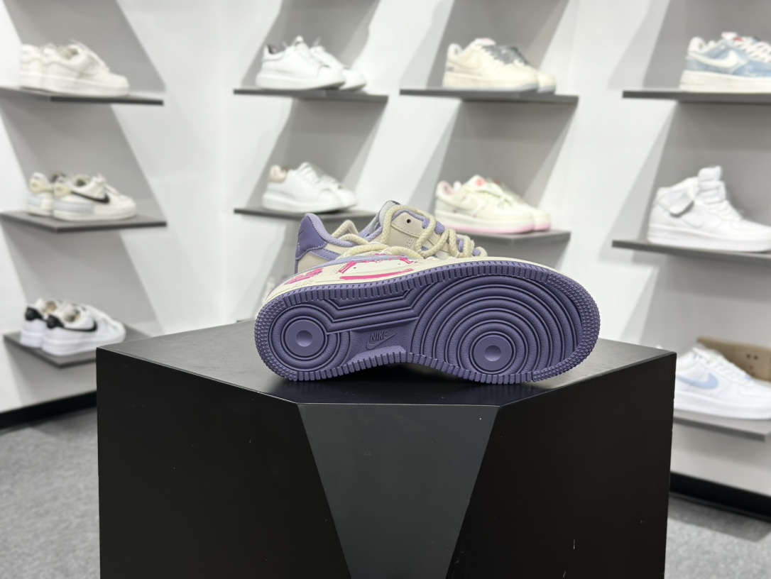Nike Air Force 1 Low 07 米白紫涂鸦绑带 BD7701-220