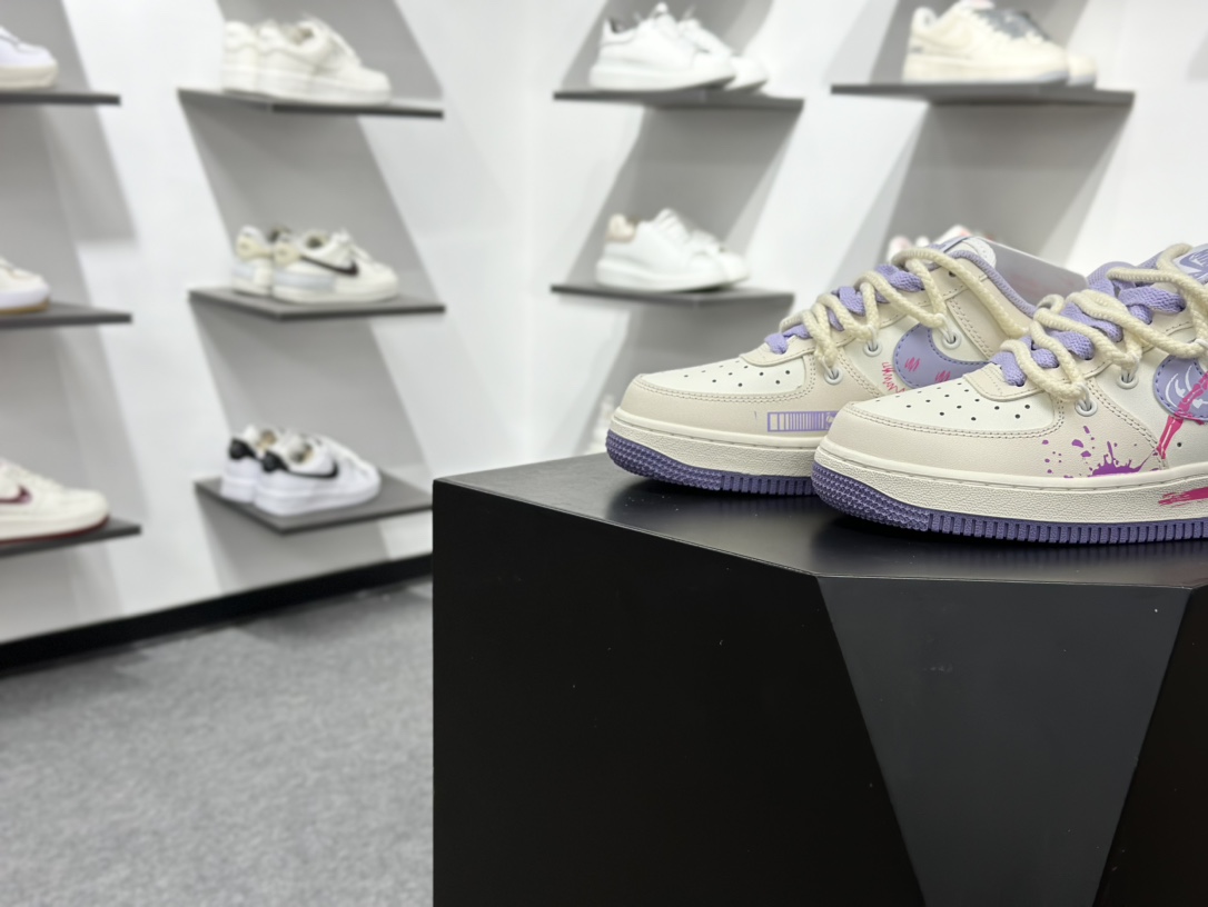 Nike Air Force 1 Low 07 米白紫涂鸦绑带 BD7701-220