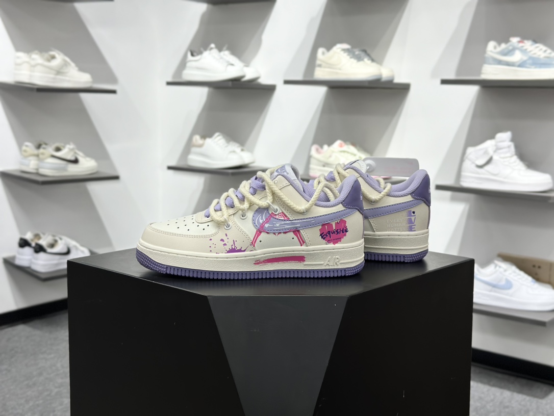 Nike Air Force 1 Low 07 米白紫涂鸦绑带 BD7701-220