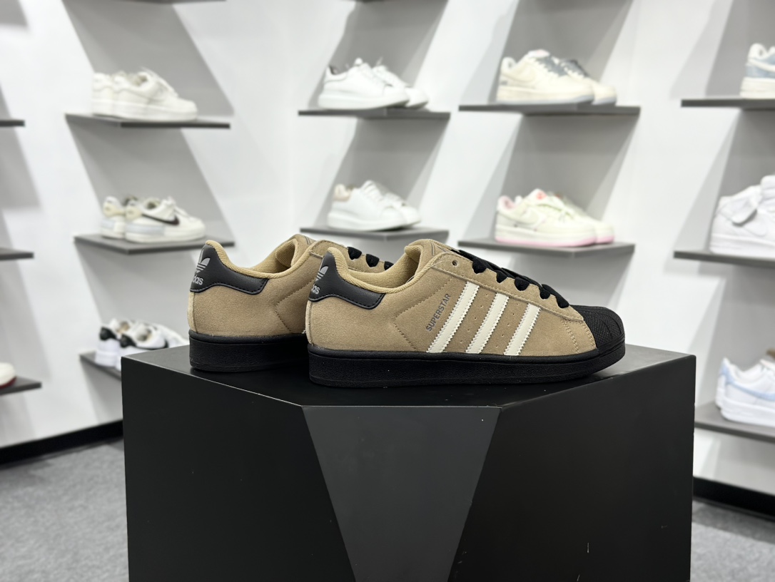 三叶草Adidas Originals Superstar II”Blue/White”经典贝壳头系列低帮百搭休闲运动板鞋“绒面浅棕白黑” JQ3221