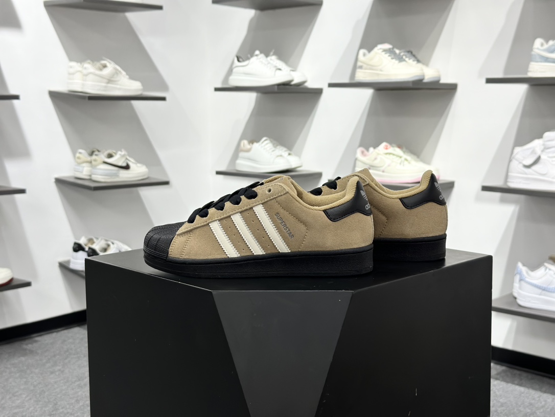 三叶草Adidas Originals Superstar II”Blue/White”经典贝壳头系列低帮百搭休闲运动板鞋“绒面浅棕白黑” JQ3221