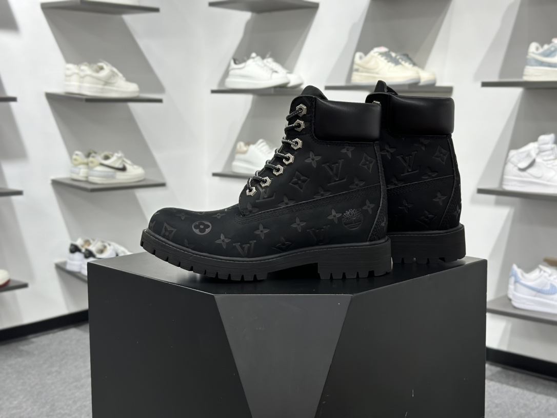 460 Timberland x LOUIS VUITTON 牛皮革 6英寸满印老花 圆头系带 压纹防水绒面