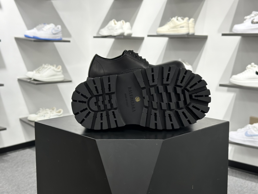 550 巴黎世家BALENCIAGA Men's Sergent 20mm Derby”Black”瑟金特系列系带大头米奇风真皮德比休闲皮鞋