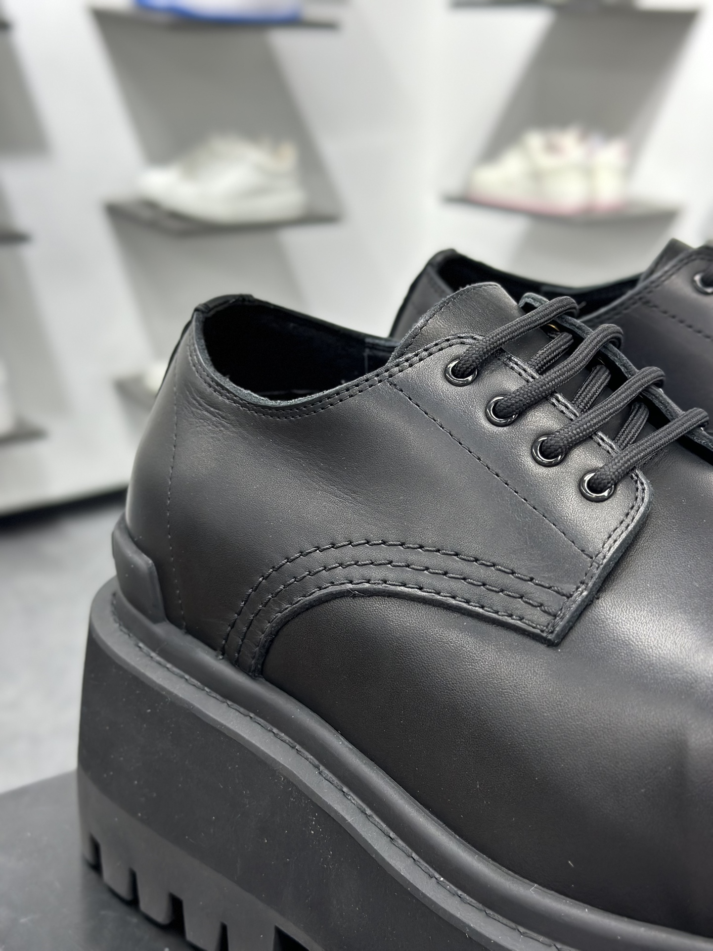 550 巴黎世家BALENCIAGA Men's Sergent 20mm Derby”Black”瑟金特系列系带大头米奇风真皮德比休闲皮鞋