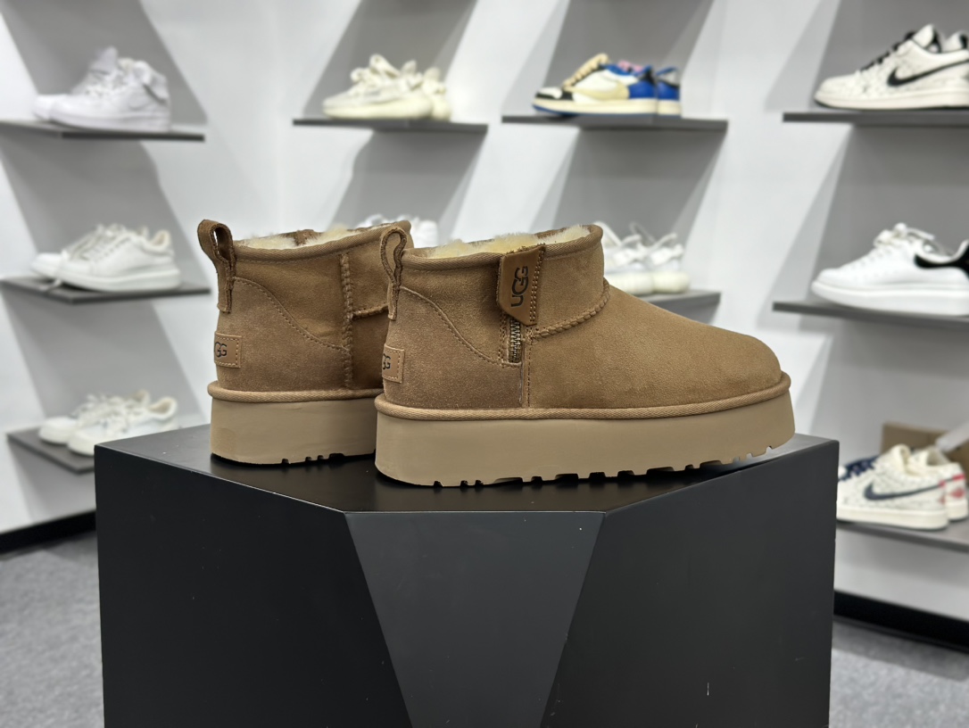 260 UGG Mini Zipper 栗色 新款厚底短筒侧拉链雪地靴 1178011