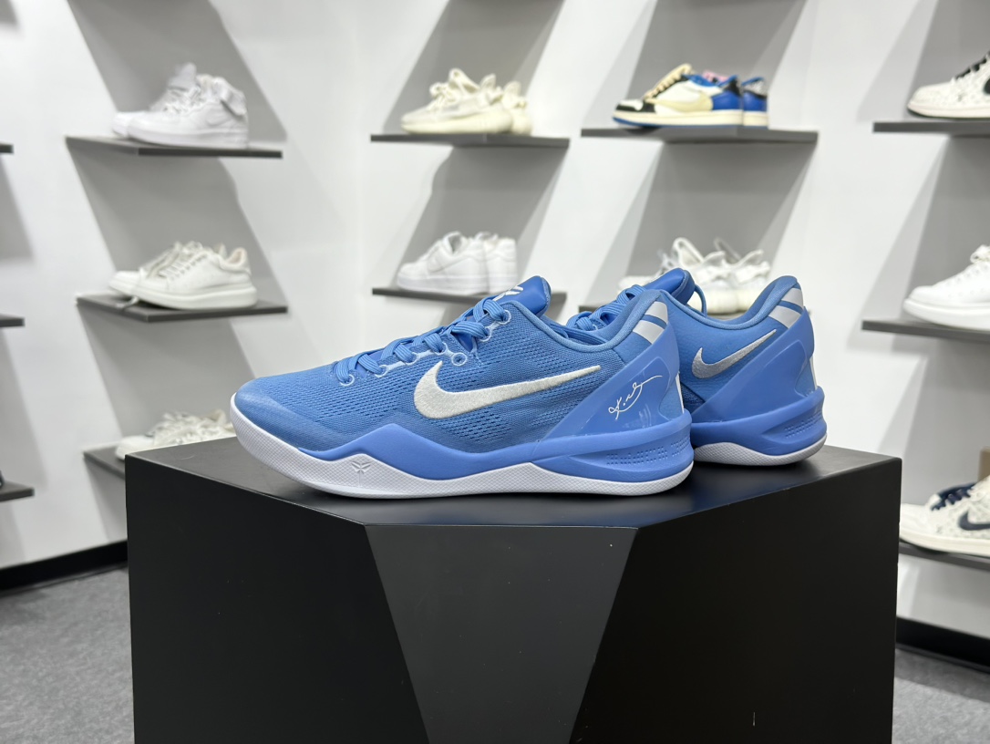 Nike Zoom Kobe Ⅷ System 科比8代复刻实战运动低帮文化篮球鞋 蓝白 致敬曼巴 HM6469-401
