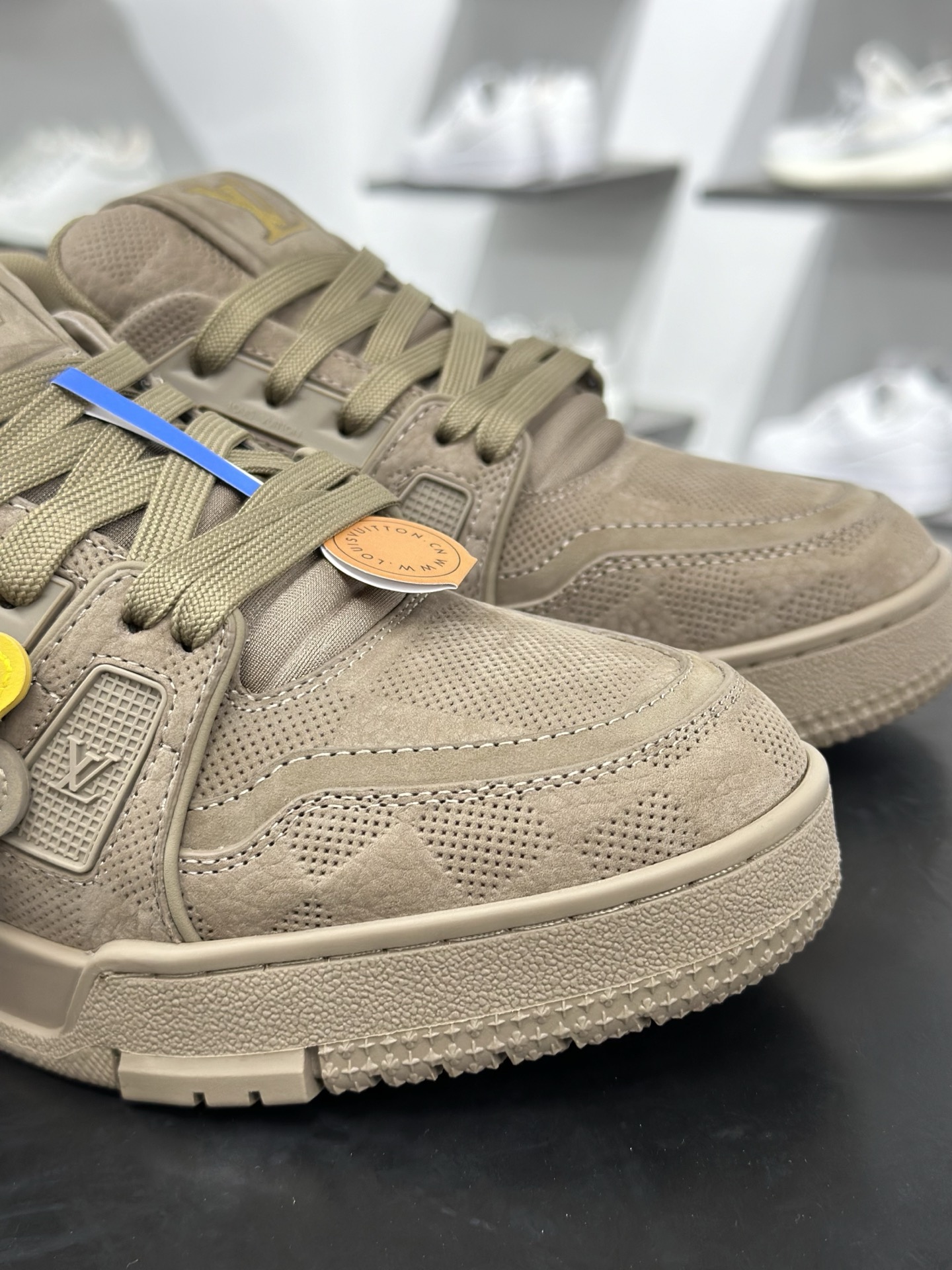 LOUIS VUITTON Trainer 牛皮革 圆头系带 低帮 板鞋 男女同款 褐色